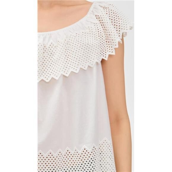 THE GREAT. The Westport Top with Honeycomb Eyelet White Natural Coastal Scandi - Picture 6 of 7